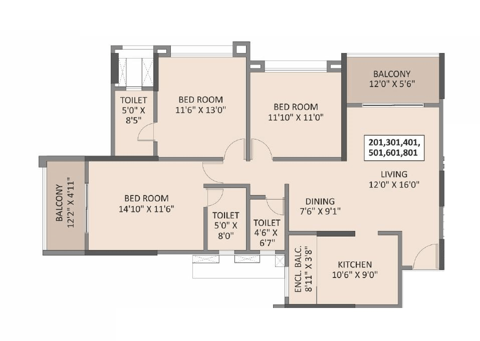 Cristallo The Arista Unit plan - 1210 sq.ft.