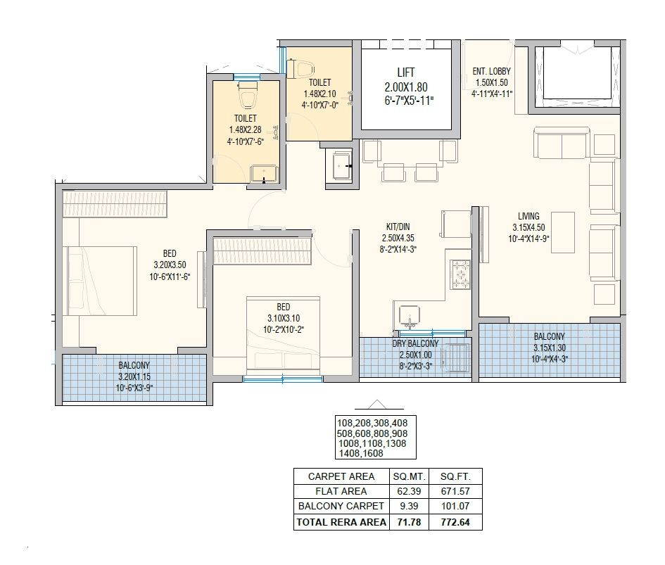 Unit plan - 772 sq.ft.