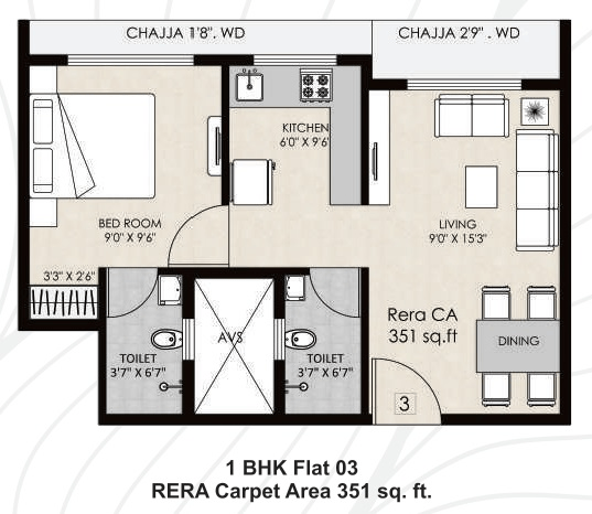 Agastya High Pavilion Unit plan - 351 sq.ft.