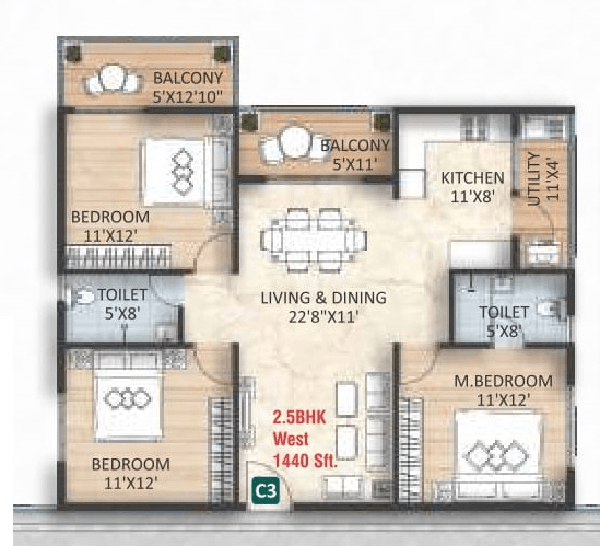 Jeevan Allure Unit plan - 1065 sq.ft.