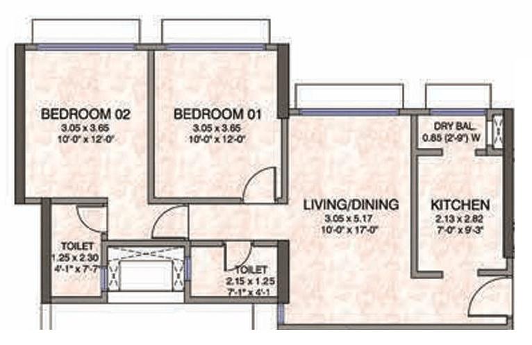 Kanakia Silicon Valley Unit plan - 666 sq.ft.