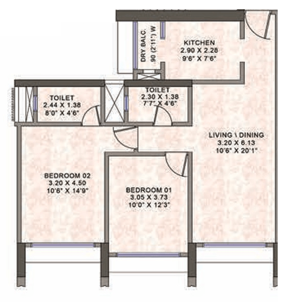 Kanakia Silicon Valley Unit plan - 737 sq.ft.