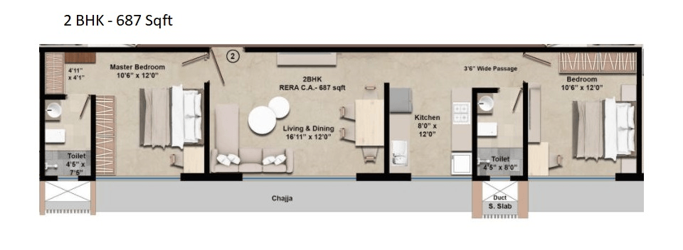Unit plan - 687 sq.ft.