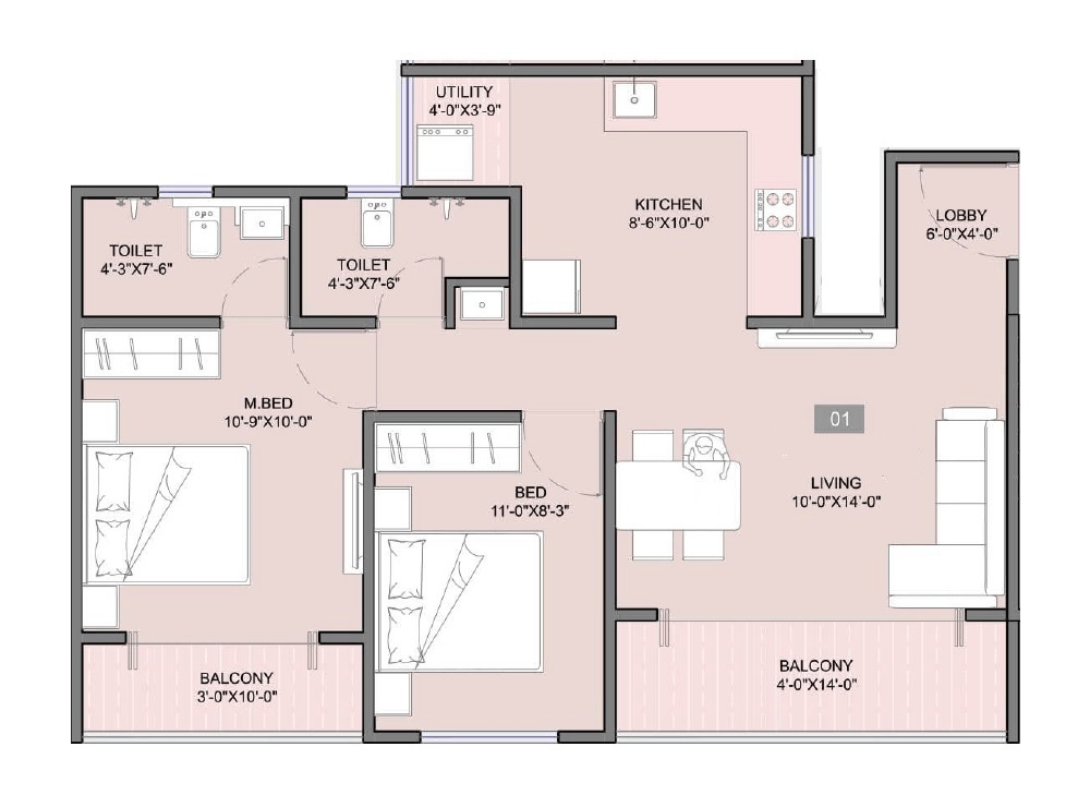 Bhosale Icon Unit plan - 678 sq.ft.