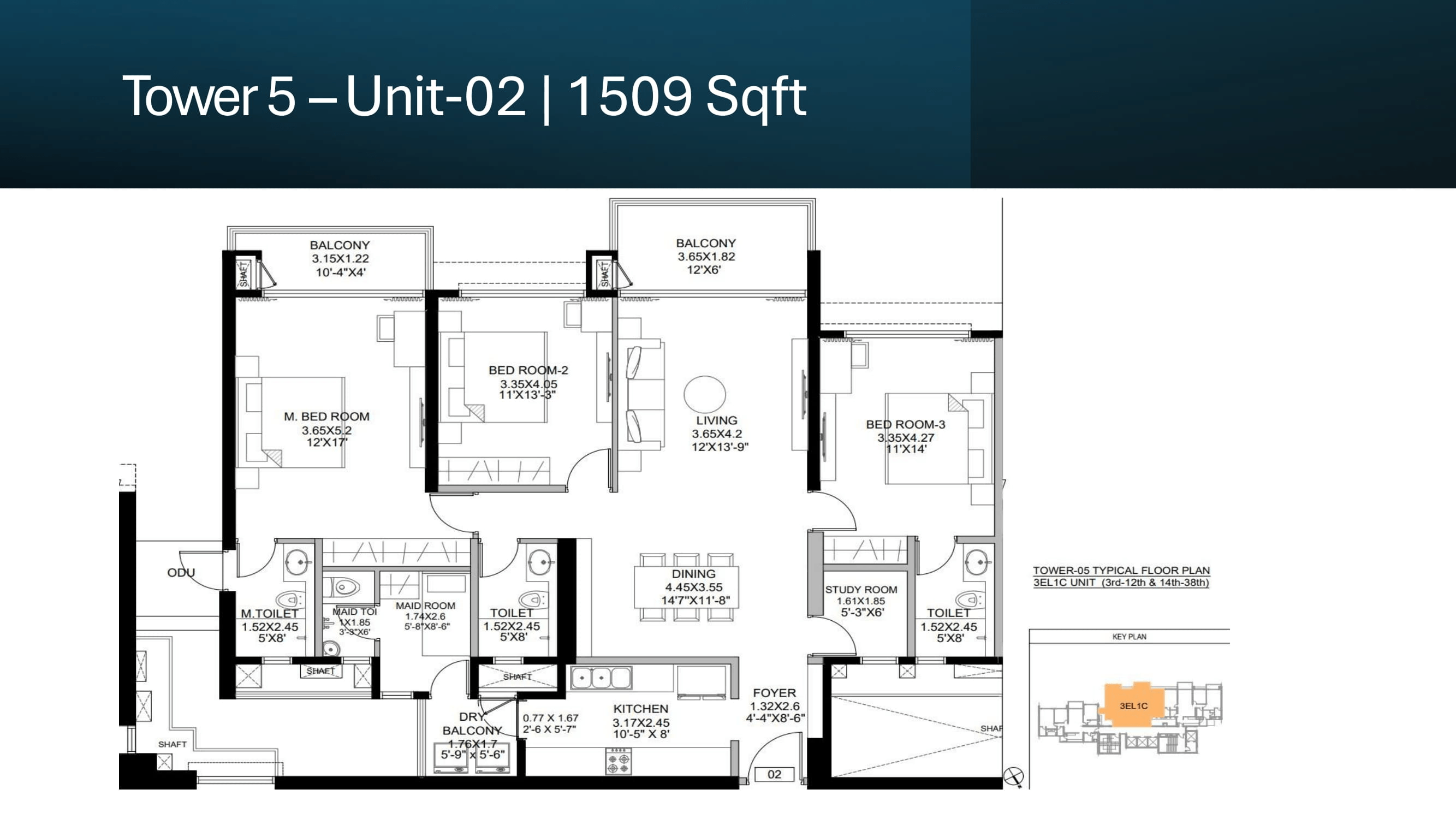 DLF West Park Unit plan - 1509 sq.ft.