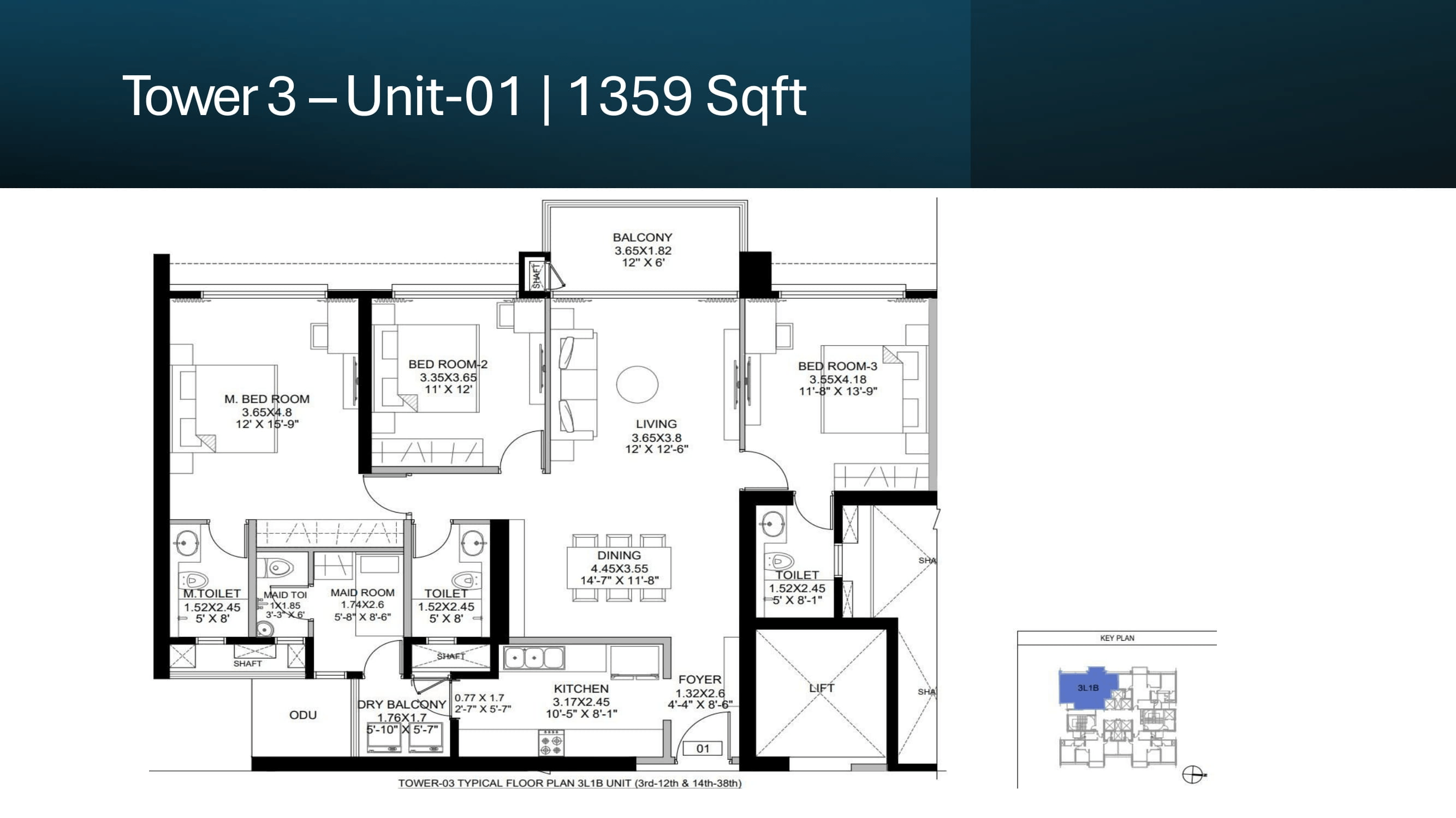 DLF Andheri West Unit plan - 1359 sq.ft.