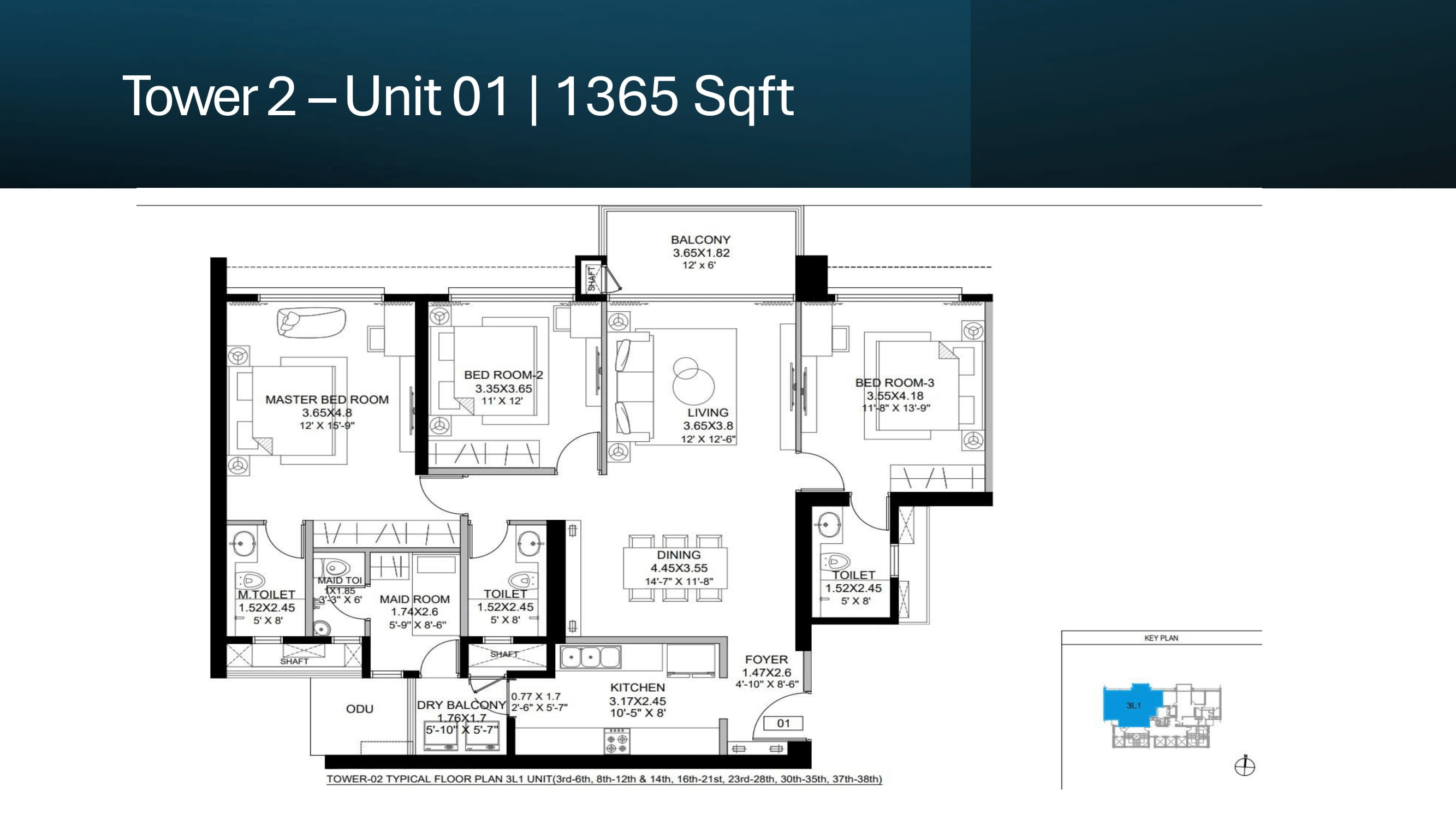 DLF Andheri West Unit plan - 1365 sq.ft.