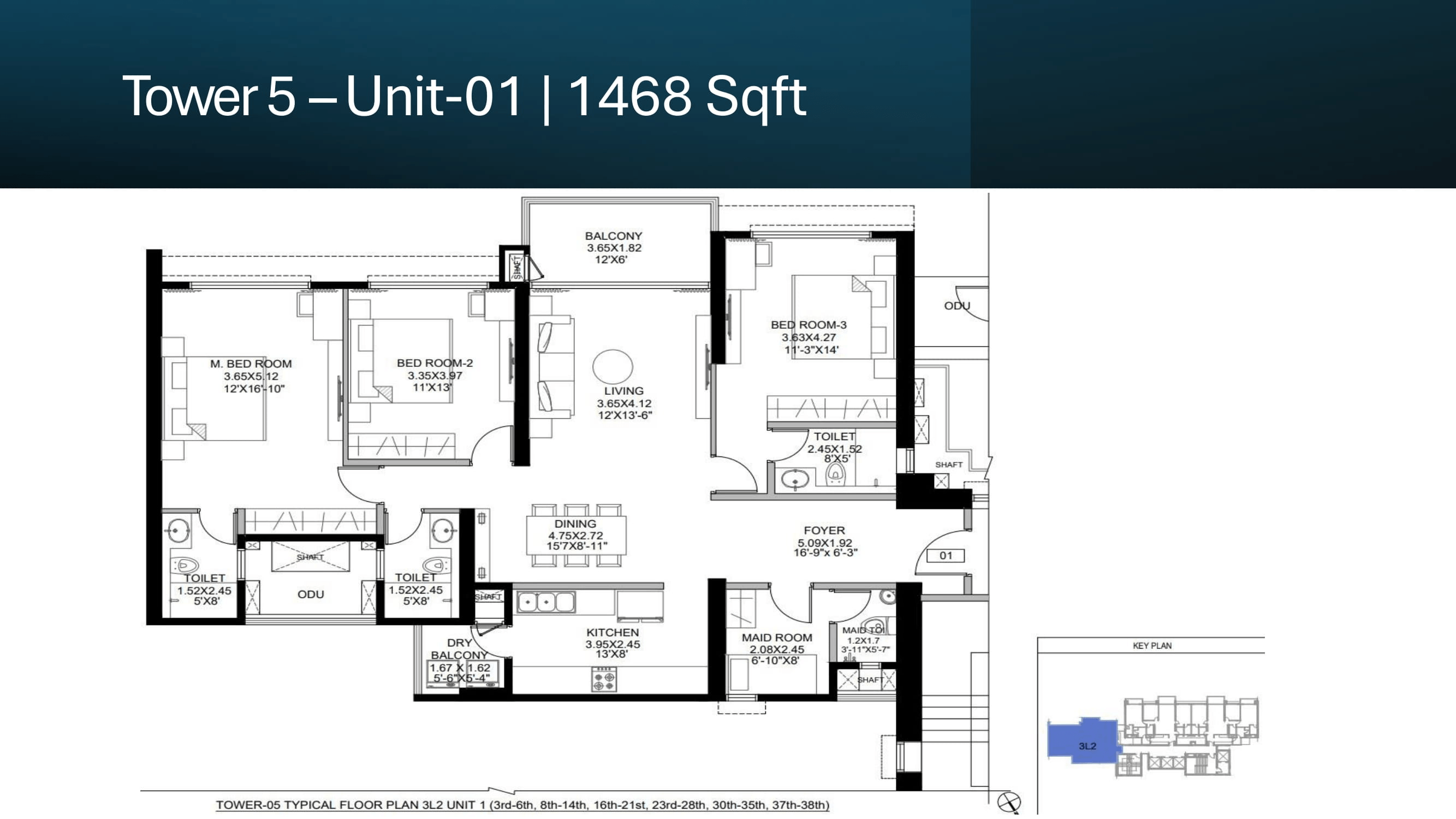 DLF Andheri West Unit plan - 1468 sq.ft.