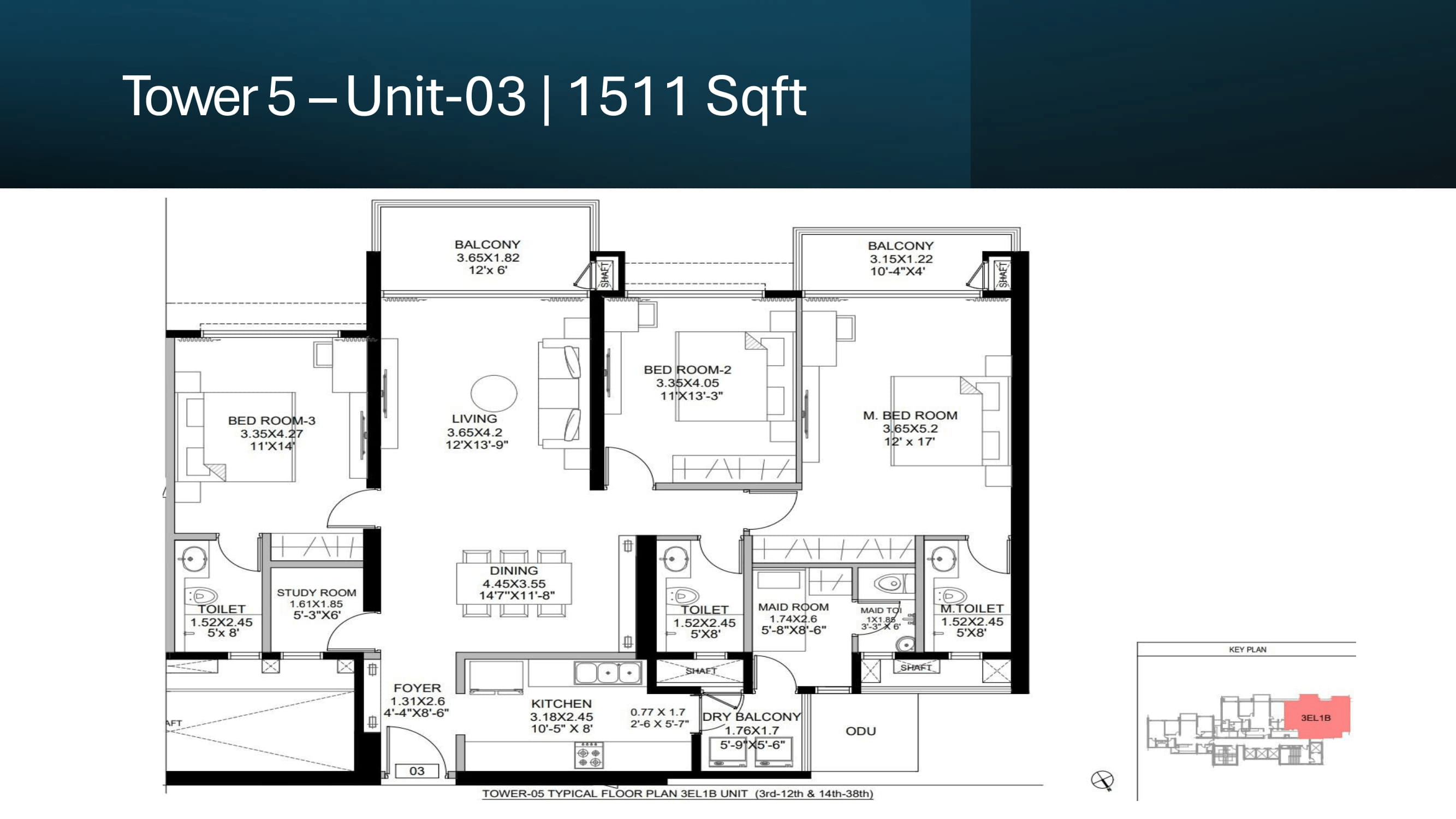 DLF Andheri West Unit plan - 1511 sq.ft.