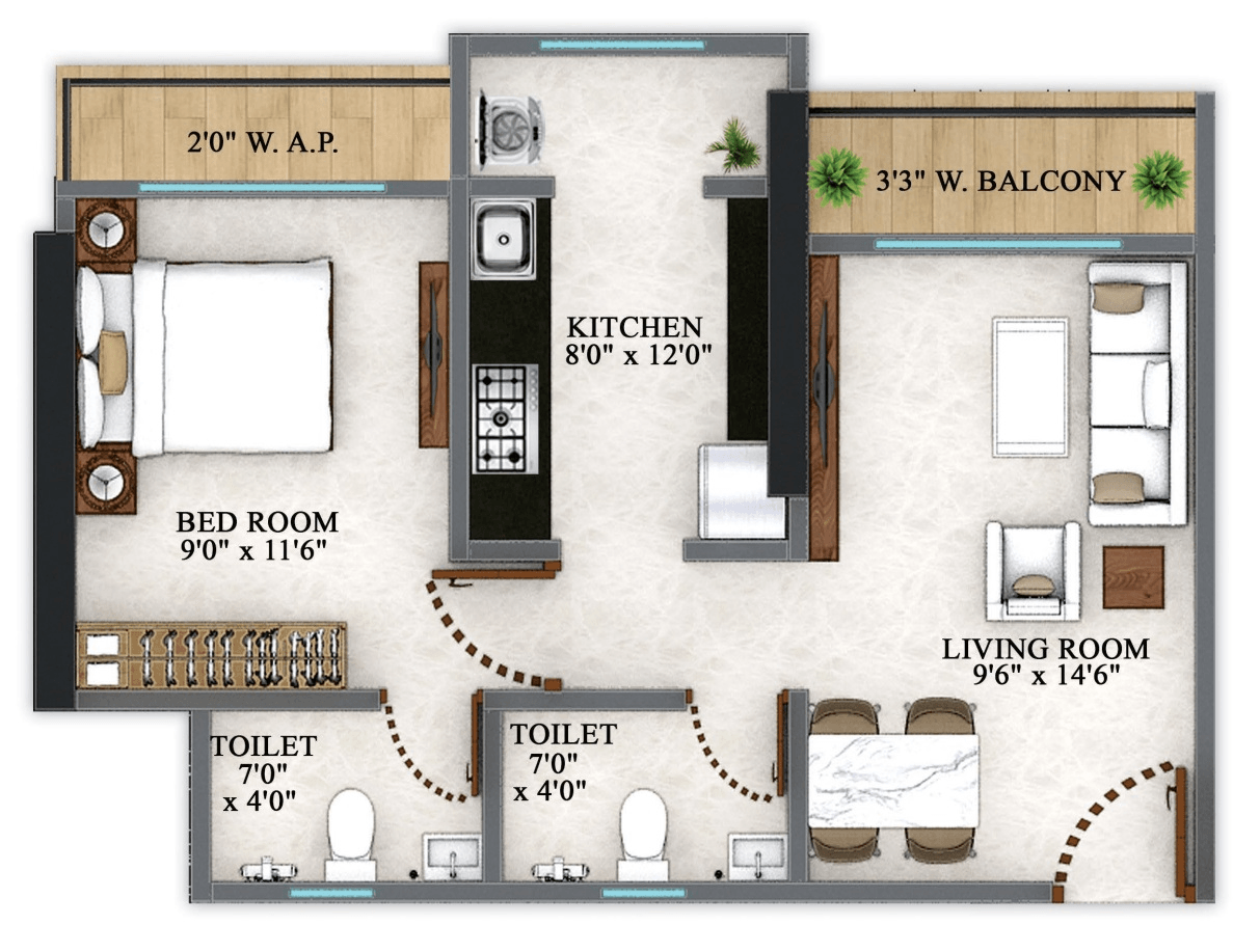 Unit plan - 387 sq.ft.