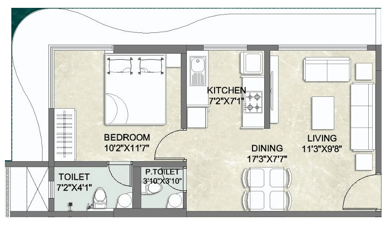 Ratan Laxmi Villa Unit plan - 403 sq.ft.