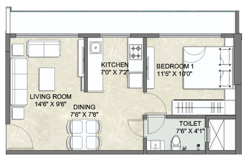 Ratan Laxmi Villa Unit plan - 421 sq.ft.