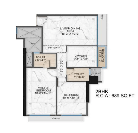 Shreeji Gateway Unit plan - 689 sq.ft.