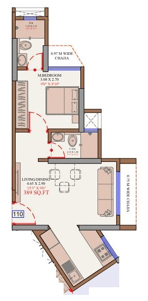 Adityaraj Park Unit plan - 389 sq.ft.