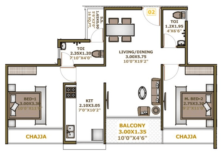 Today Global Anandam ll Unit plan - 600 sq.ft.