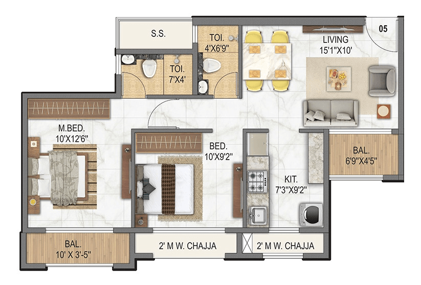 Today Global Anandam ll Unit plan - 645 sq.ft.