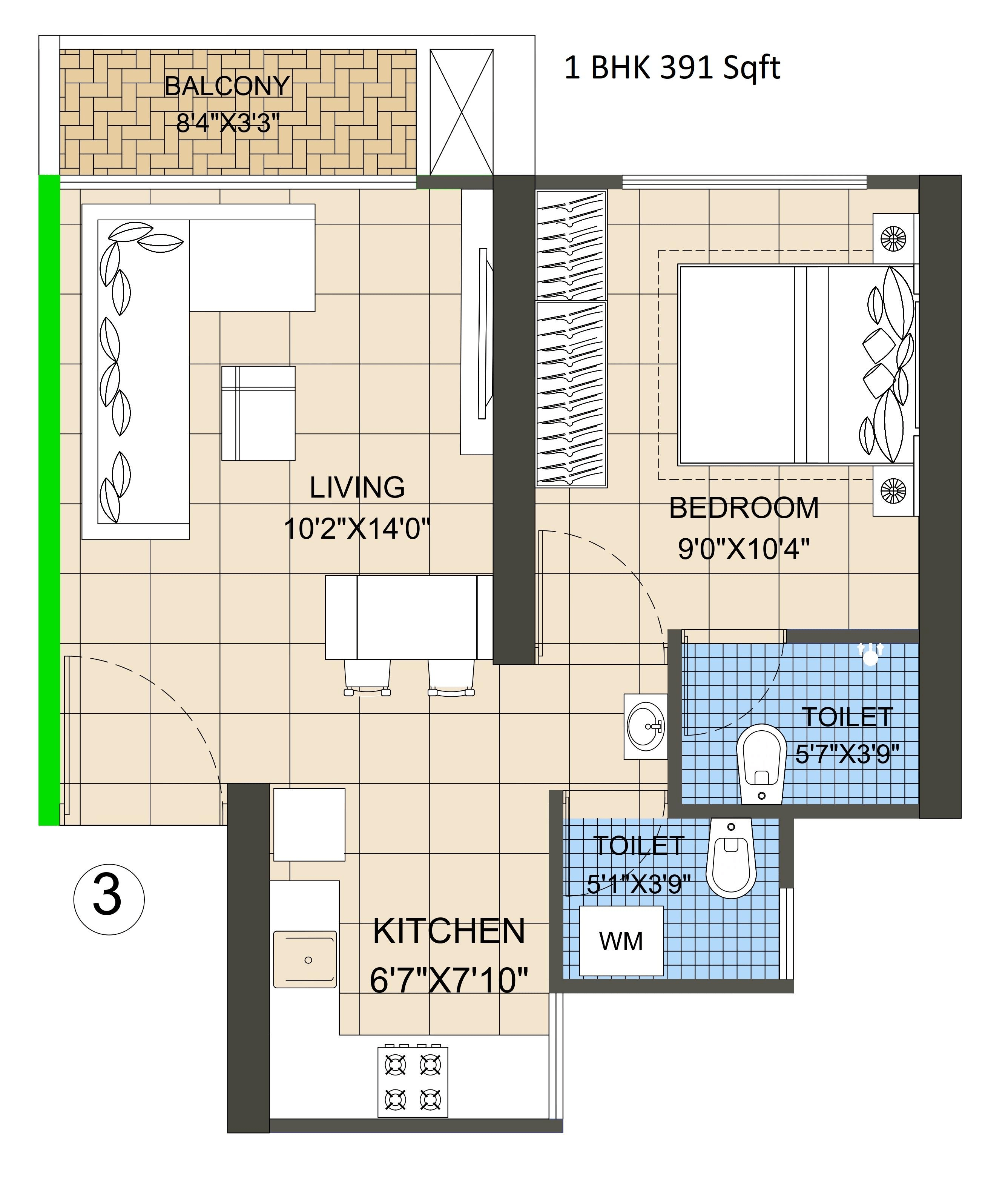 Swaminarayan City Unit plan - 391 sq.ft.