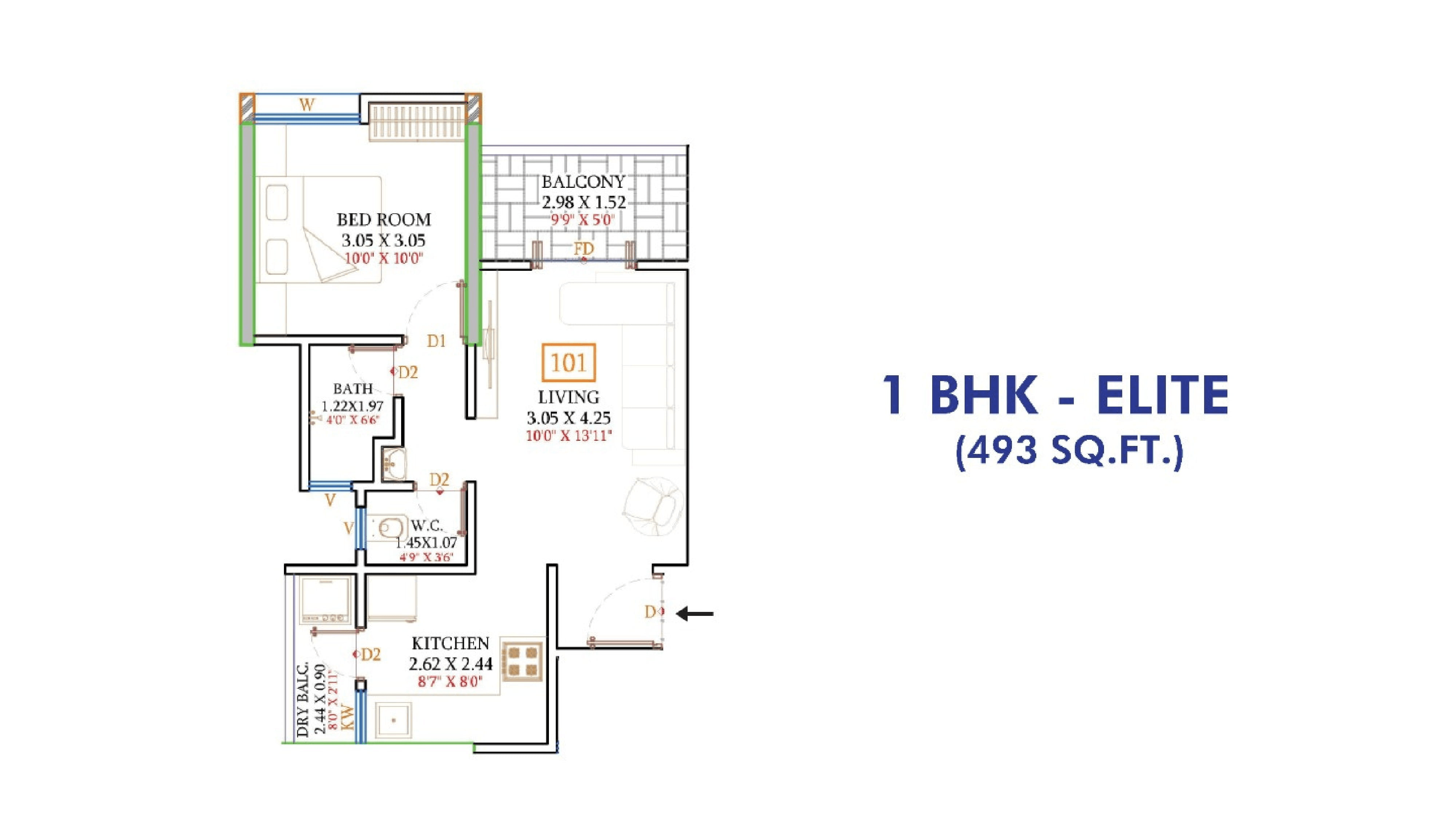 Unit plan - 493 sq.ft.