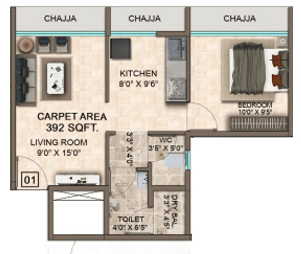 Unit plan - 392 sq.ft.