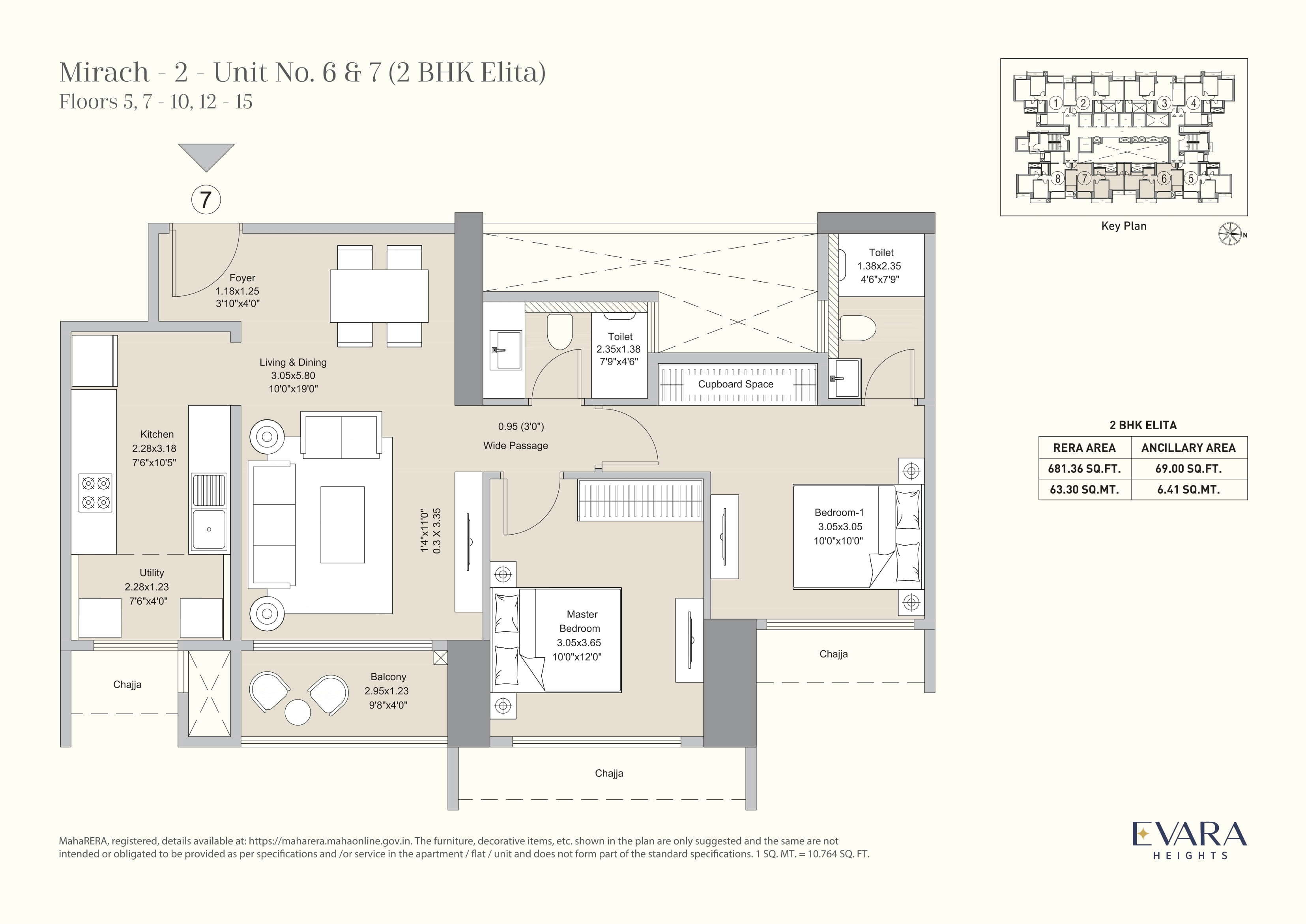 L&T Evara Heights Unit plan - 750 sq.ft.