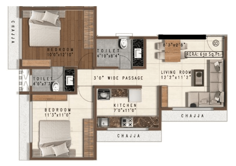 PCPL Samrat Unit plan - 630 sq.ft.