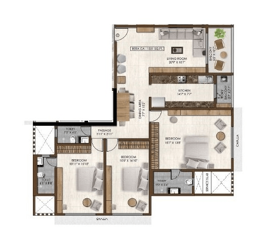 Unit plan - 1331 sq.ft.