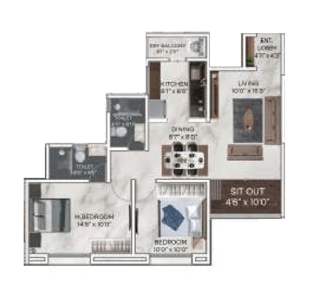 Unit plan - 757 sq.ft.
