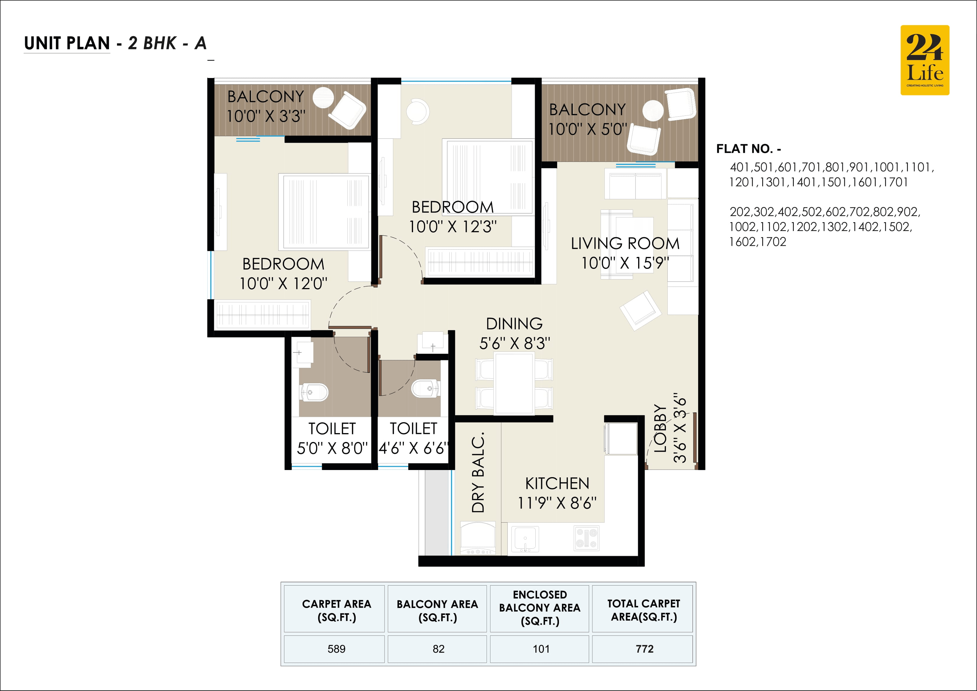 Kshitej 24Life Altaa Unit plan - 772 sq.ft.
