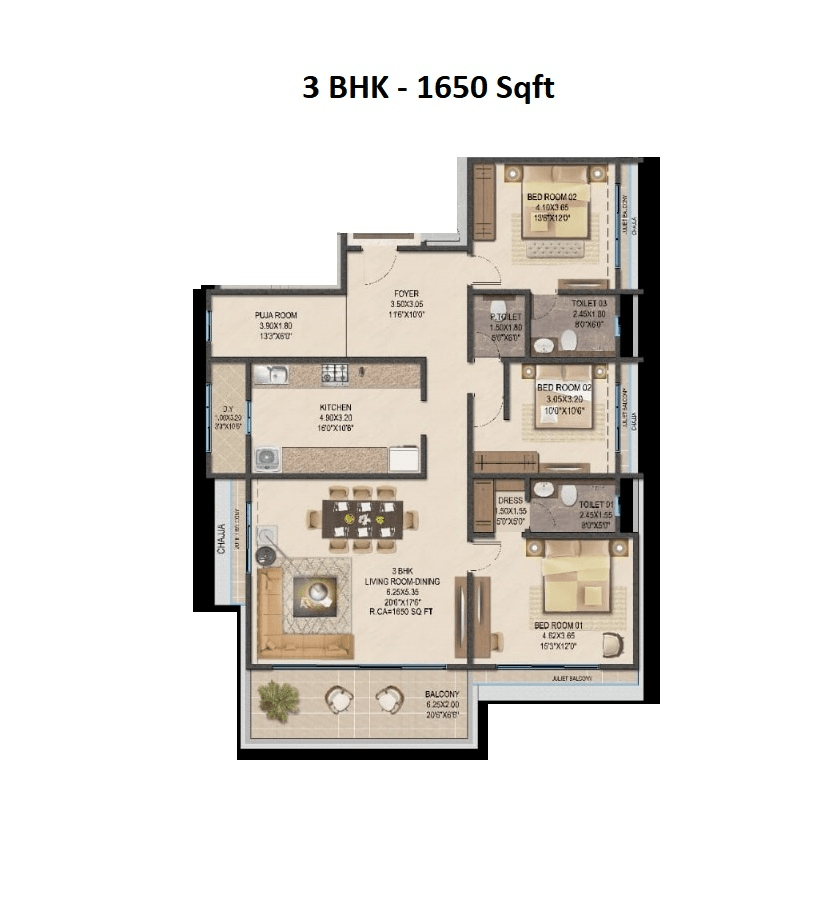 Unit plan - 1650 sq.ft.
