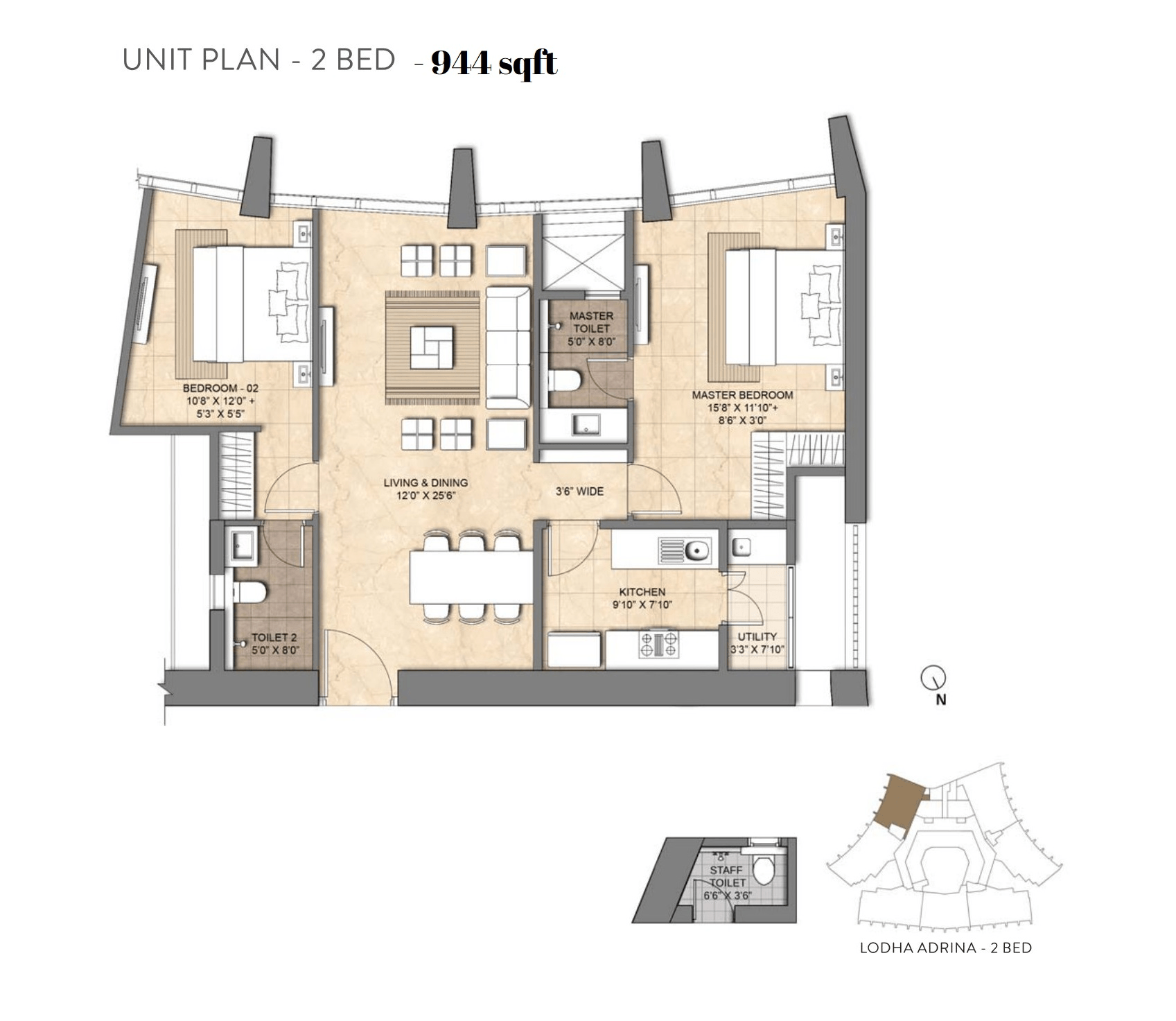 Lodha Adrina Unit plan - 944 sq.ft.