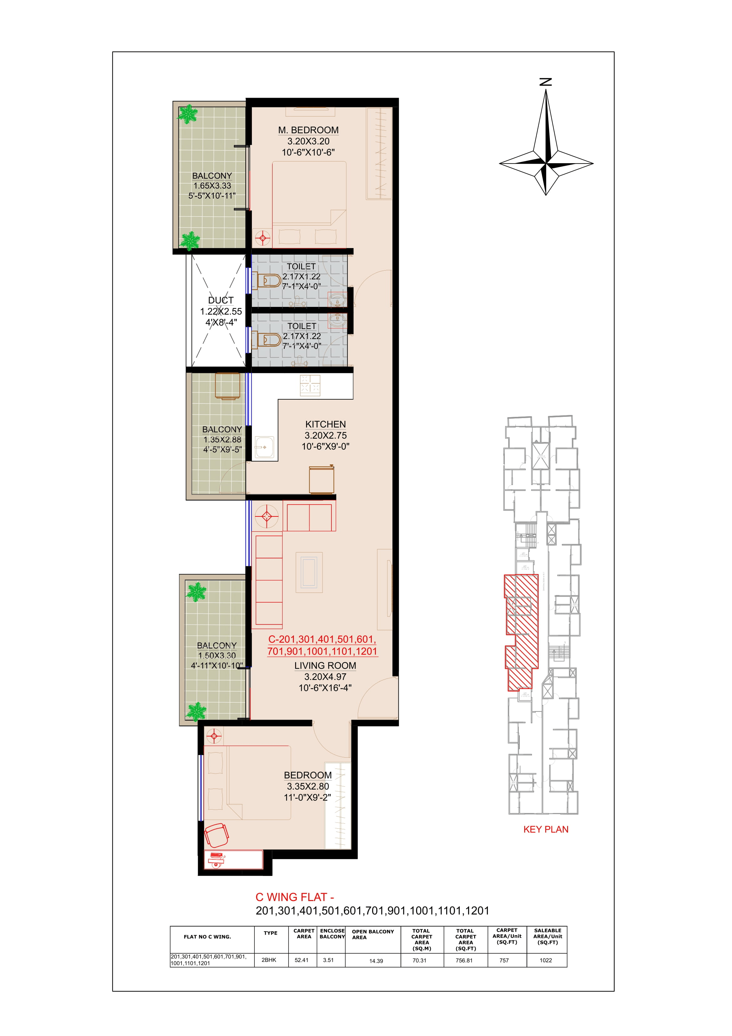 Gurukrupa 7 Avenue Unit plan - 757 sq.ft.