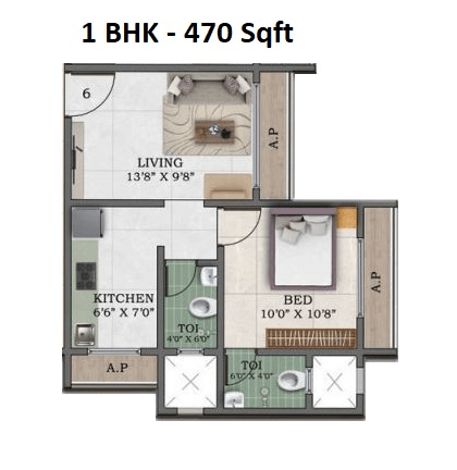 Gladiolus Crown Unit plan - 470 sq.ft.
