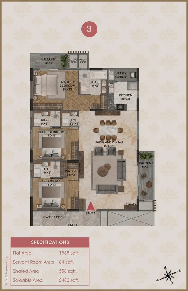 Unit plan - 1838 sq.ft.