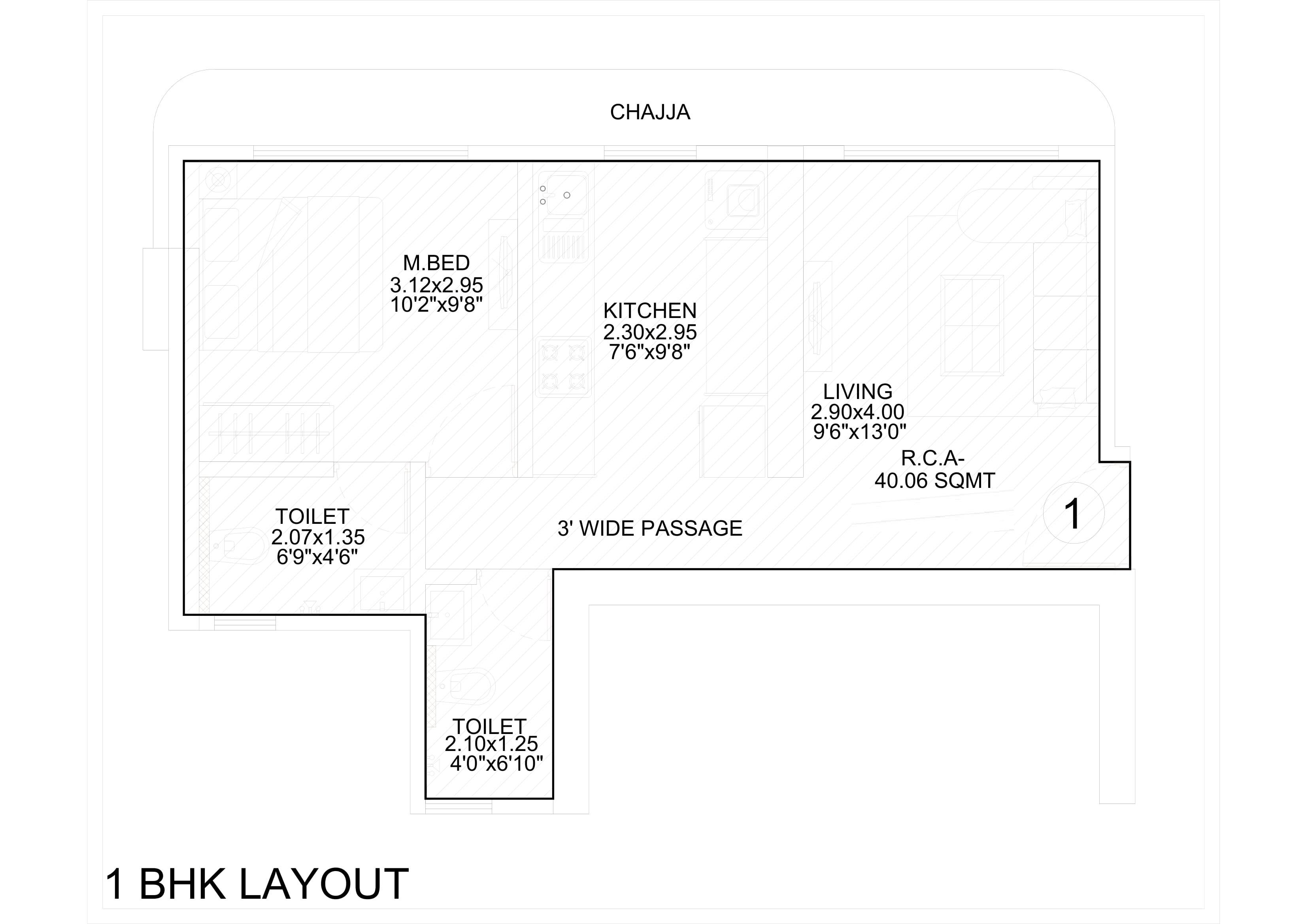 Leena Oasis Unit plan - 431 sq.ft.