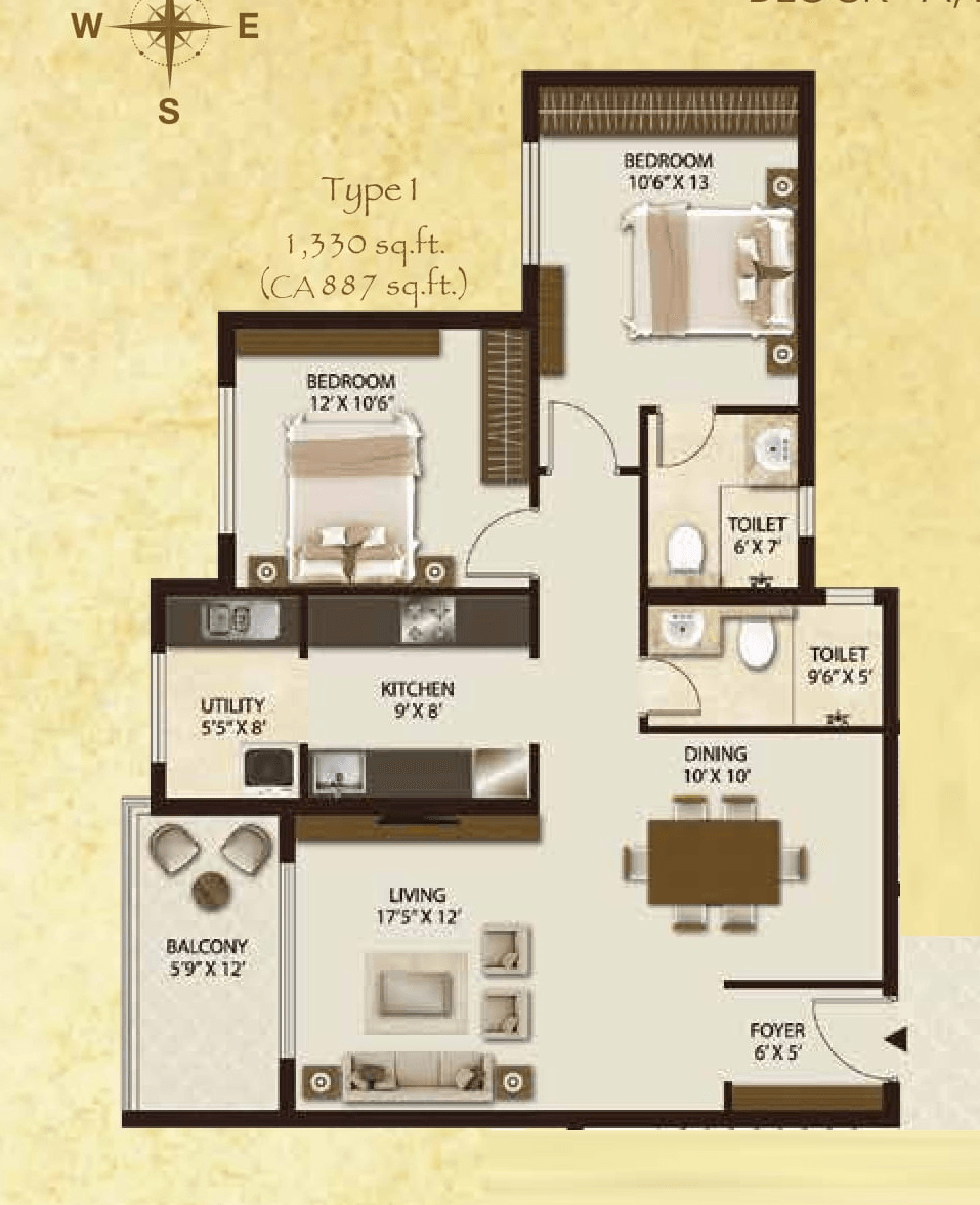 Unit plan - 887 sq.ft.
