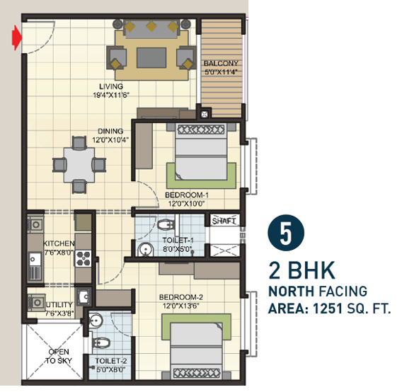 Elegant Hermitage Unit plan - 900 sq.ft.