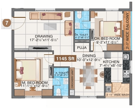 Hallmark Sunnyside Unit plan - 802 sq.ft.