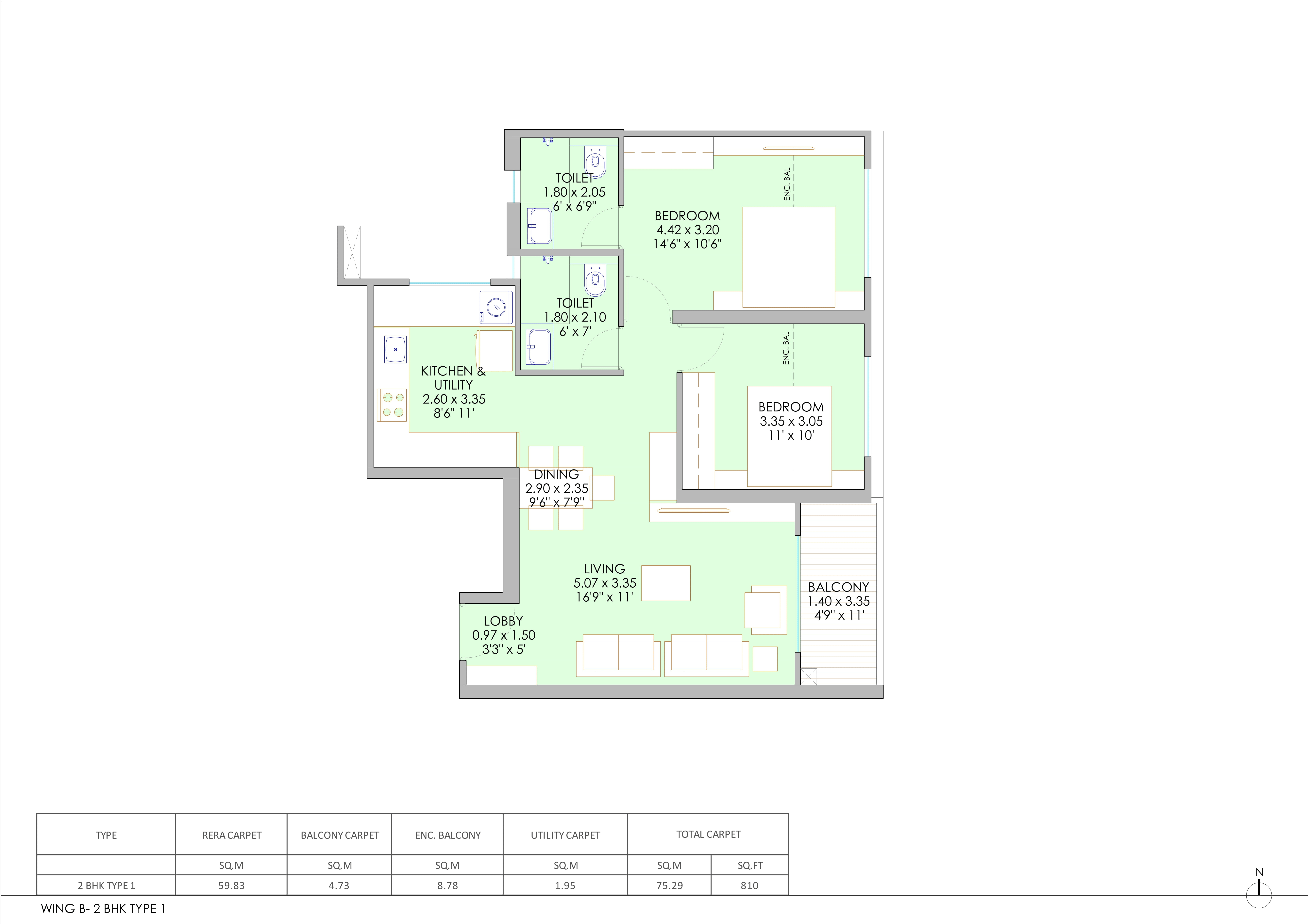 Majestique Balewadi Unit plan - 810 sq.ft.