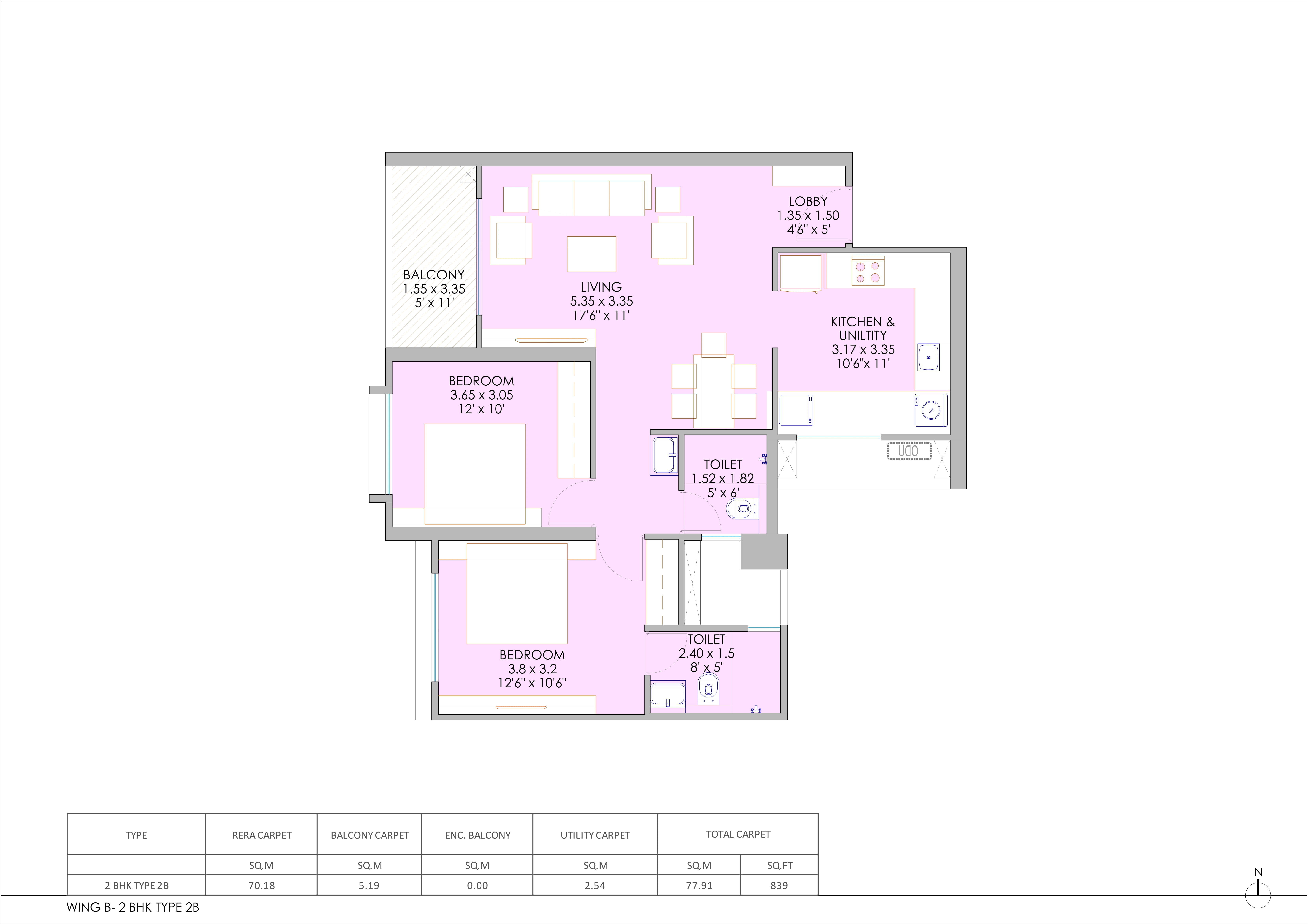 Majestique Balewadi Unit plan - 838 sq.ft.