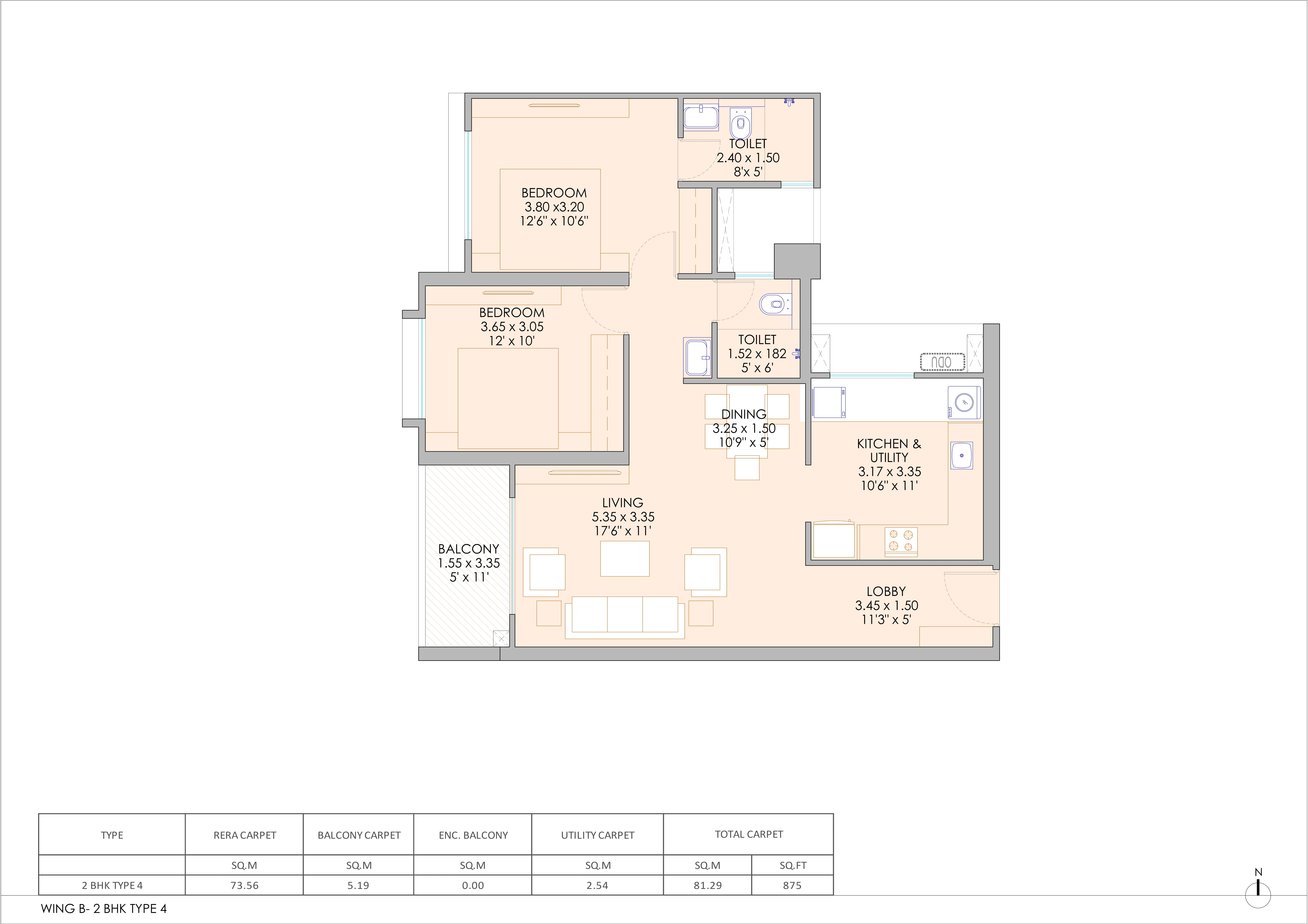Majestique Balewadi Unit plan - 875 sq.ft.