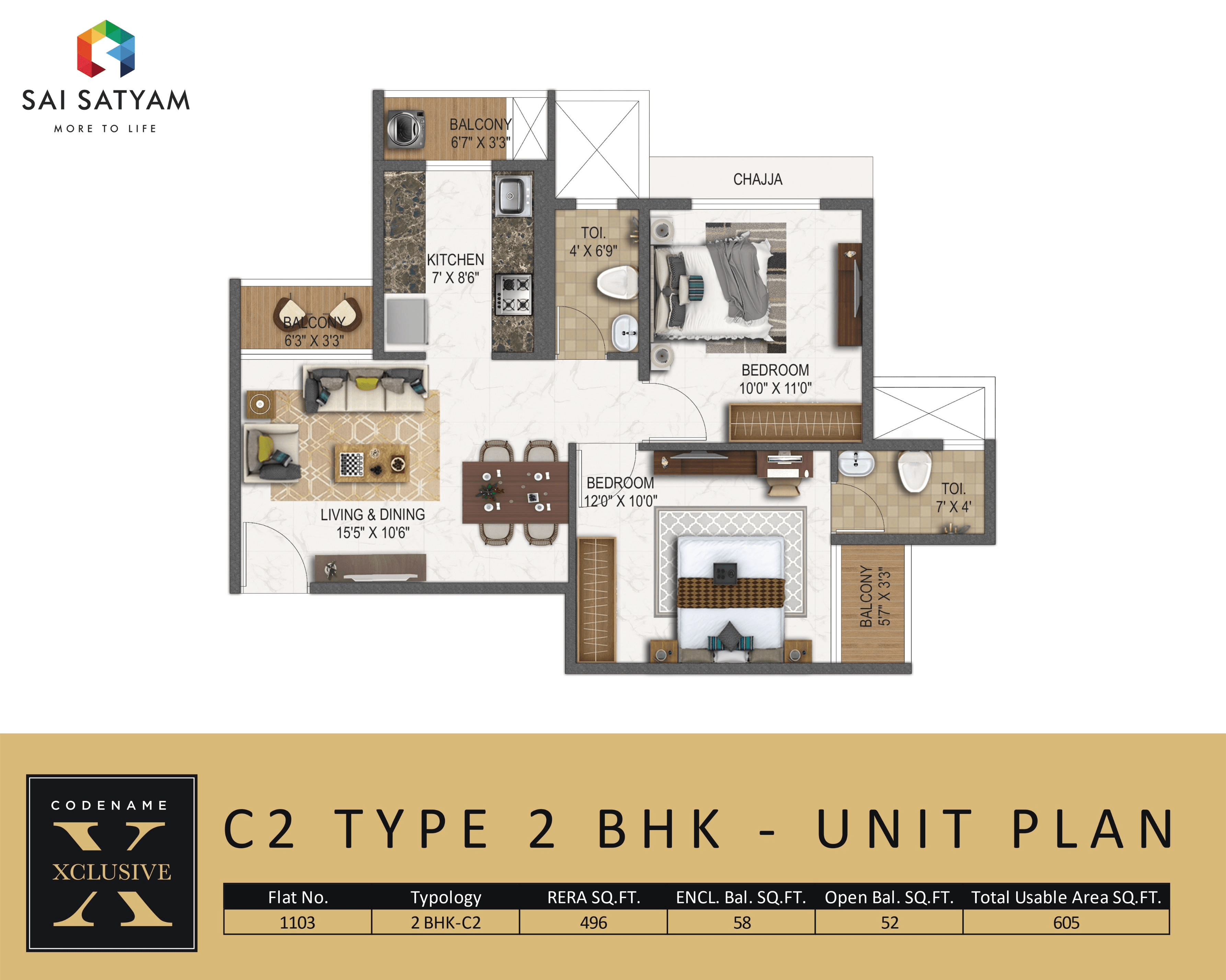 Sai Park street Unit plan - 585 sq.ft.