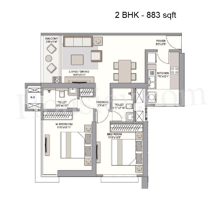 Unit plan - 883 sq.ft.
