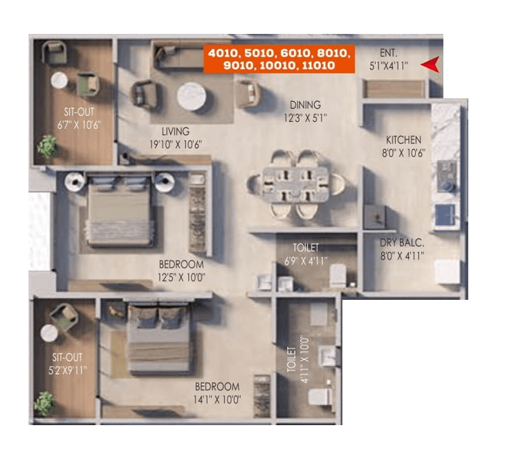 GPL Awadh Unit plan - 963 sq.ft.