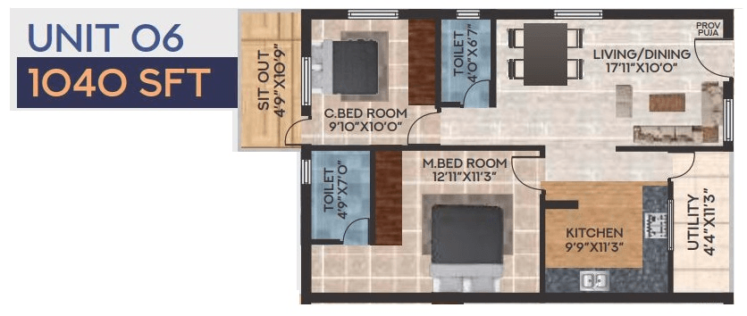 Unit plan - 728 sq.ft.