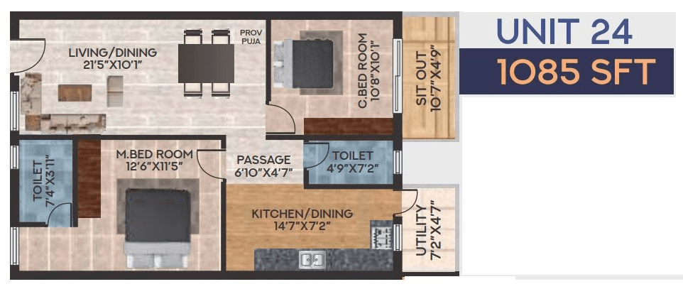 Raja Royal Orchids Unit plan - 760 sq.ft.