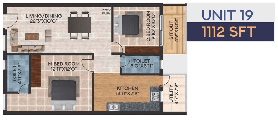 Raja Royal Orchids Unit plan - 779 sq.ft.