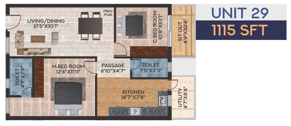 Raja Royal Orchids Unit plan - 780 sq.ft.