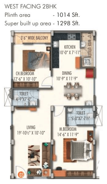 Satya Sree Nivriti Homes Unit plan - 974 sq.ft.