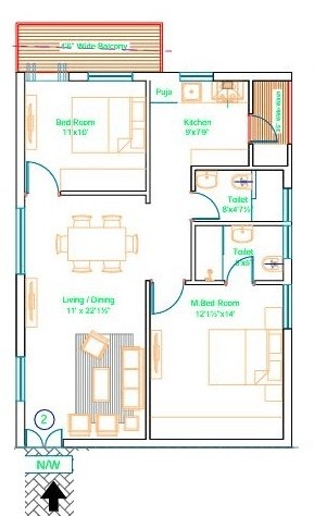 Golden Key Meraki Unit plan - 712 sq.ft.