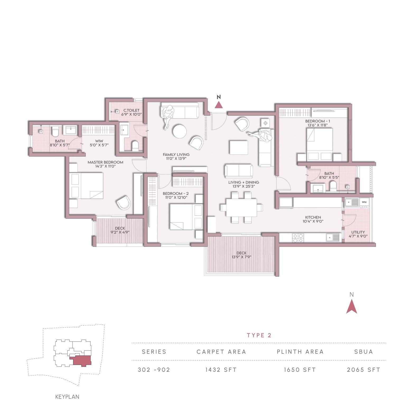 Unit plan - 1432 sq.ft.